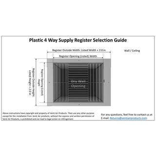 Venti Air 6 in x 6 in White Plastic Square 4 Way Supply Register for Duct Opening 6 in W x 6 in H HPS0606
