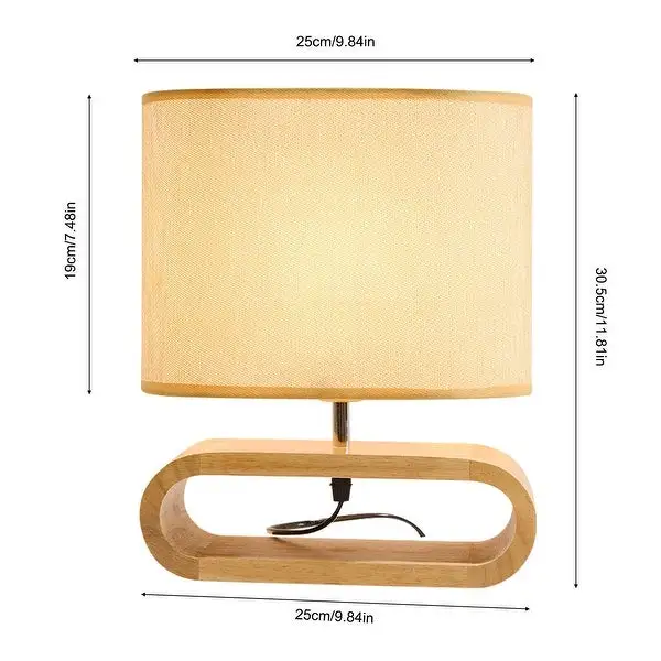 Bedside Wooden Accent Table Lamp with Linen Shade - 9.84x11.81