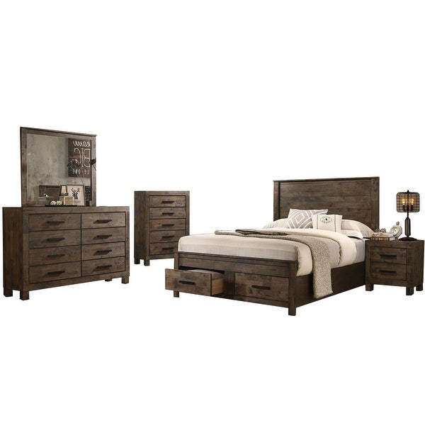 Wooden Storage Eastern King Platform Bedroom Set in Rustic Golden Brown - - 36135730