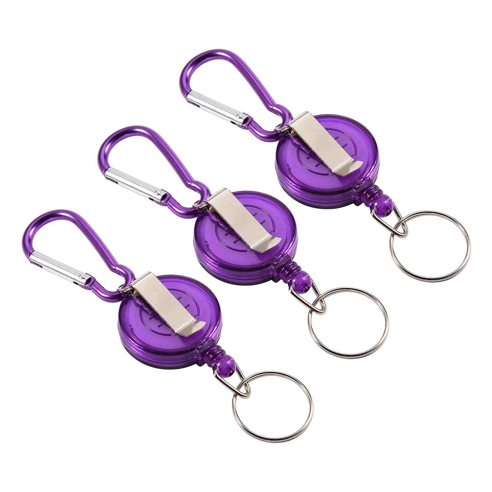 3pcs Fishing Tool Nylon Cord Stopper Retractable Ring Reel Holder Key Chain (purple)