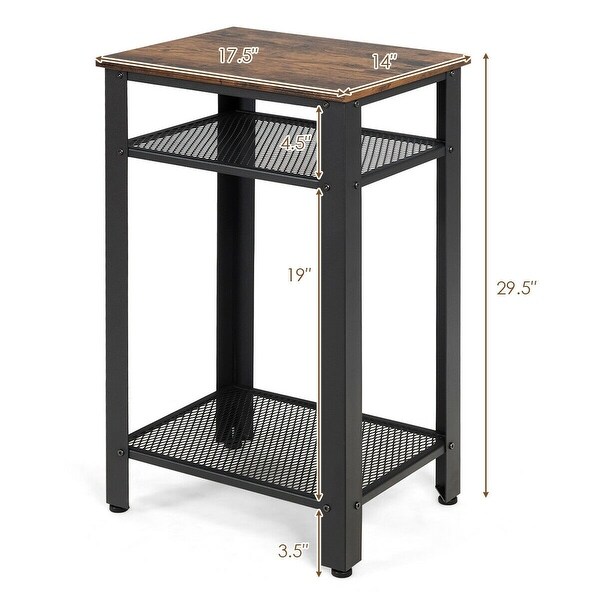 3-Tier Industrial Tall Nightstand Side End Telephone Table - 17.5