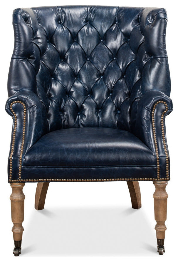 Welsh Blue Wing Back Leather Accent Chair   Traditional   Armchairs And Accent Chairs   by Sideboards and Things  Houzz