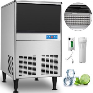 VEVOR 110V Commercial Ice Maker Machine， 170LBS/24H ETL Approved Stainless Steel Ice Machine with 66LBS Bin， Auto Clean， Clear Cube， Air-Cooled， Include Water Filter and Drain Pump