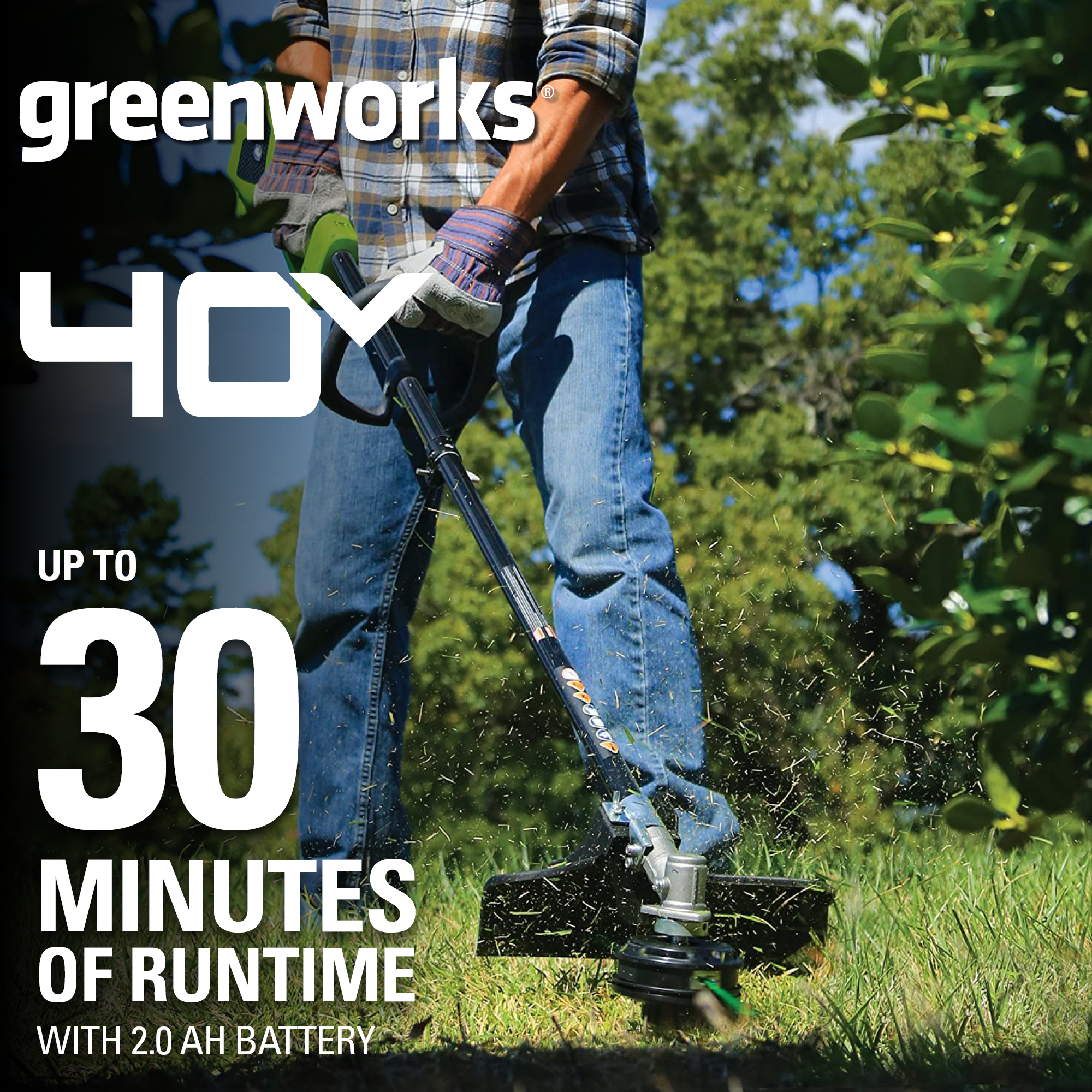 Greenworks 40 Volt 14 inch Attachment Capable String Trimmer with 2.0 Ah Battery and Charger， 2100702