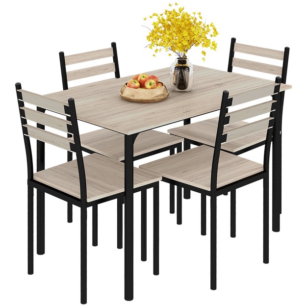 Homcom Modern 5 piece Wooden Counter Dining Kitchen Table Set 1 Table 4 Chairs Metal Legs Suitable For Outdoors