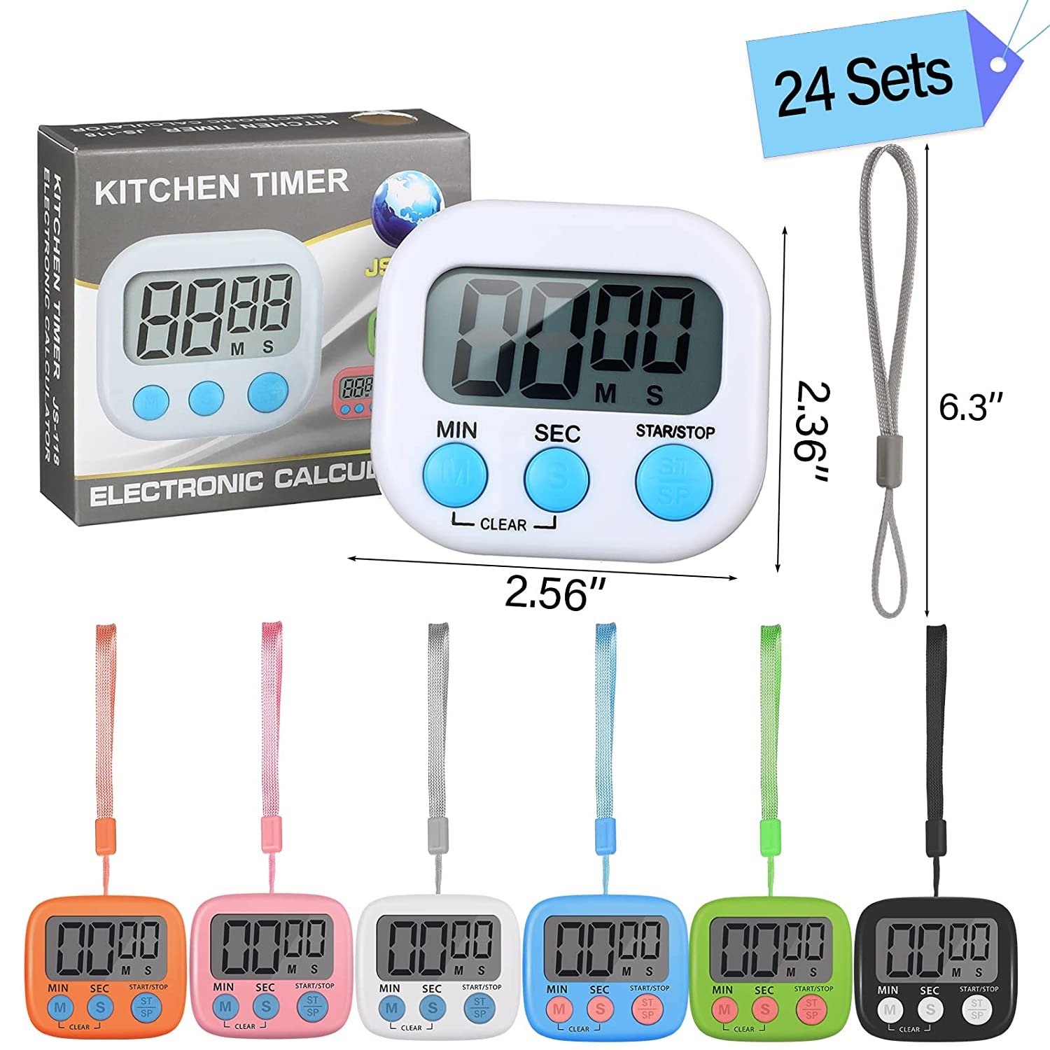 24 Packs Small Digital Kitchen Timer Magnetic Back And Switch Minute Second Count Up Count