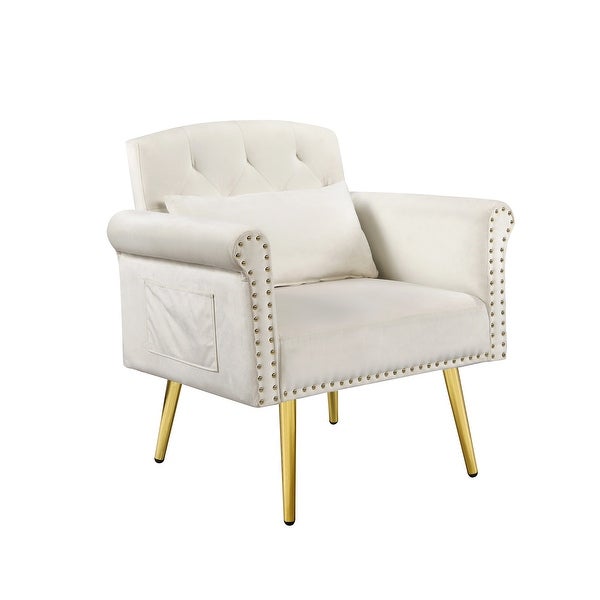 Velvet Upholstered Armchair Living Rooms Nailhead Arms Accent Chairs Tufted Back Lounge Chairs with Metal Legs and Pockets