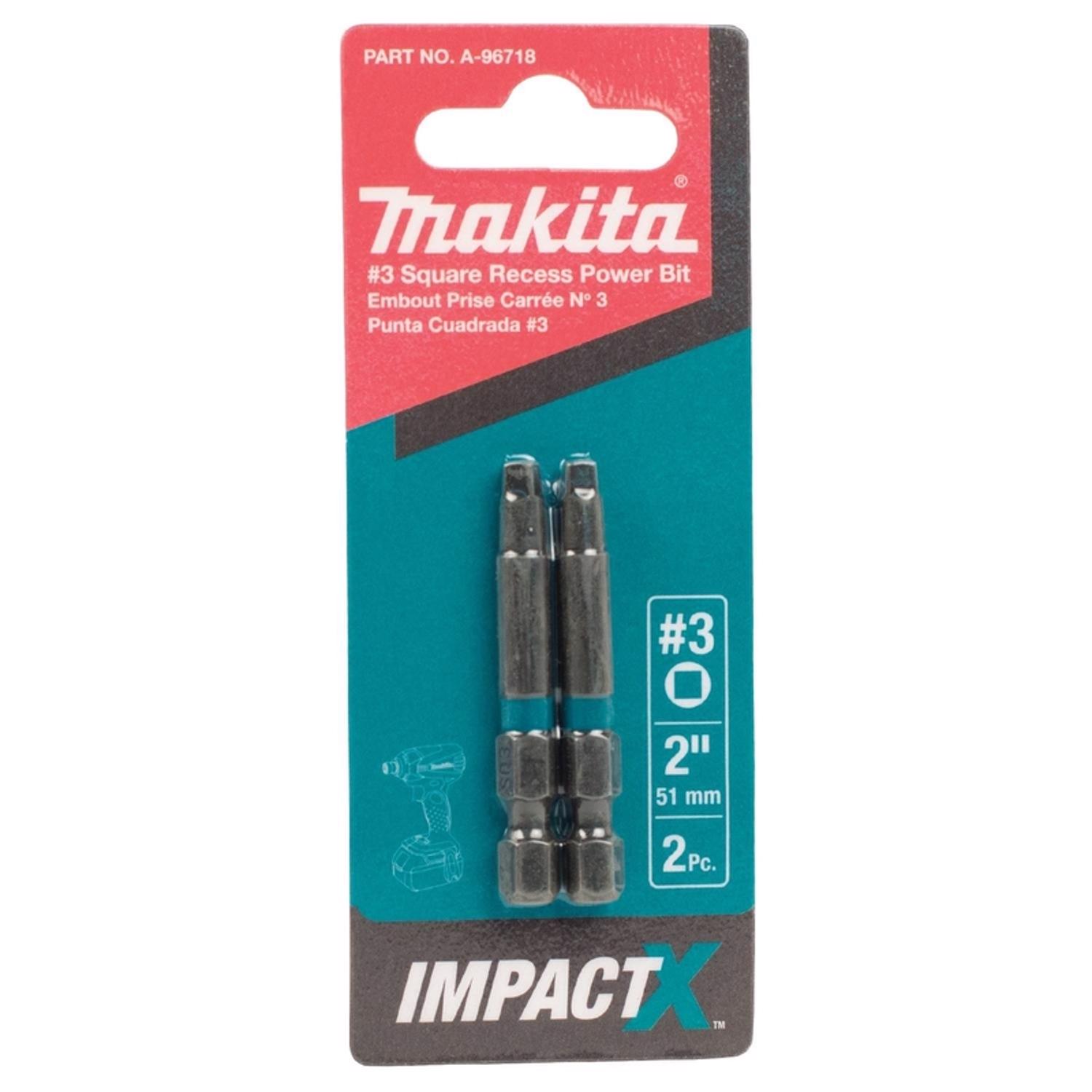 Makita ImpactX Square Recess #3 X 2 in. L Power Bit Heat-Treated Steel 2 pk