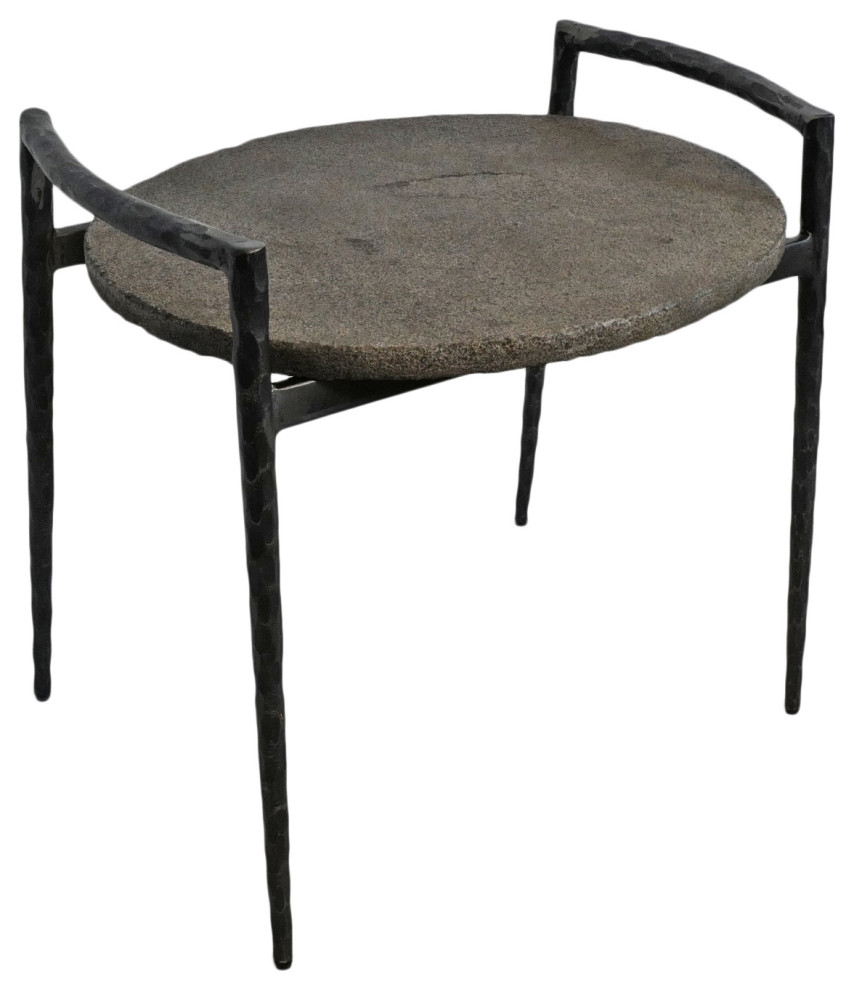 Slate and Iron Oval End Table   Industrial   Side Tables And End Tables   by Design Mix Furniture  Houzz