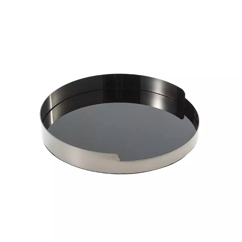 Black Glass Tray With Silver Metal Detail - Oval Fc-W22007