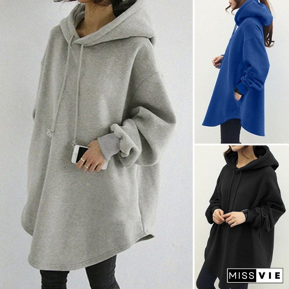 Womens Loose Blouse Casual Pullover Shirt Sweatshirt Top Hoodies Hooded Dress Plus Size