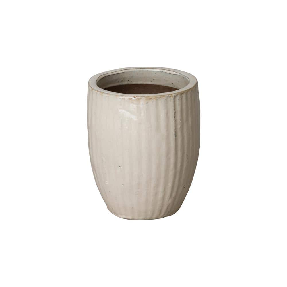 Emissary 10.5 in. D x 13 in. H Distressed White Ceramic Round Planter with Drainage Hole 12053DW-1