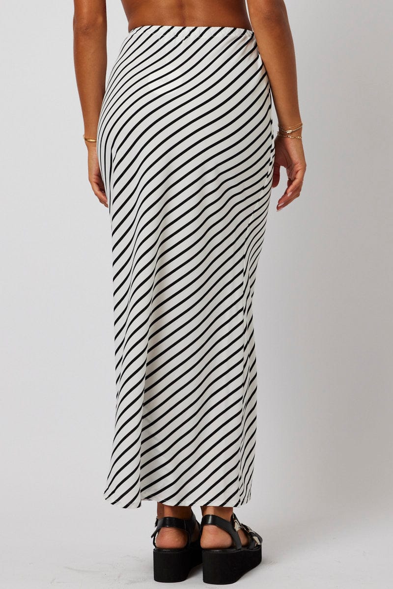 White Stripe Slip Skirt Maxi Drawstring Waist