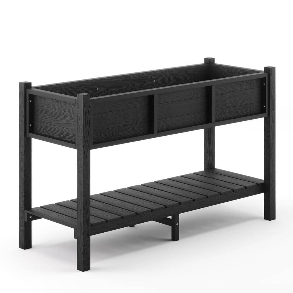 LUE BONA 48in.x18in.x30in.Raised Planter Boxes， Elevated Plastic Garden Bed Stand for Backyard， Patio， Balcony-Black DPTHD230022-7