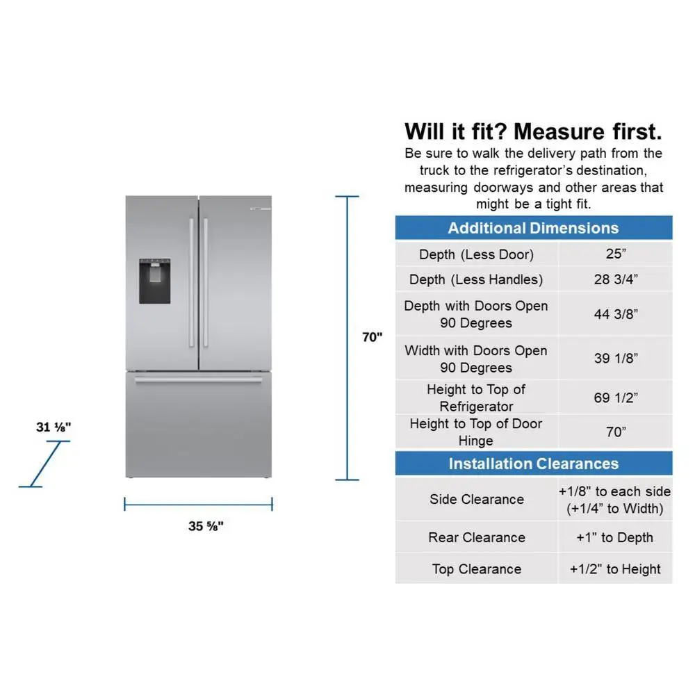 Bosch 500 Series 36 in. 22 cu. ft Smart Counter Depth French Door Refrigerator in Stainless Steel w Fastest Ice Maker  Water B36CD50SNS