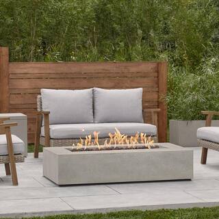 JENSEN CO Brookhurst 56 in. L X 13 in. H Outdoor GFRC Liquid Propane Fire Pit in Flint with Lava Rocks 1590LP-FLNT