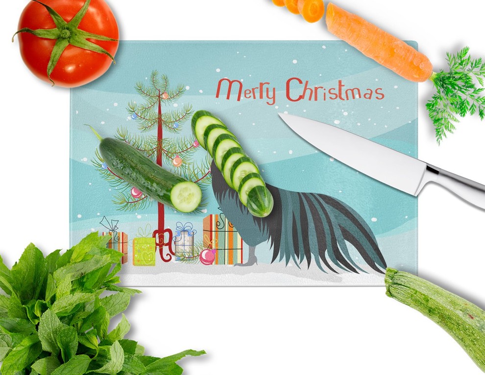 Sumatra Chicken Christmas Glass Cutting Board Large   Farmhouse   Cutting Boards   by the store  Houzz