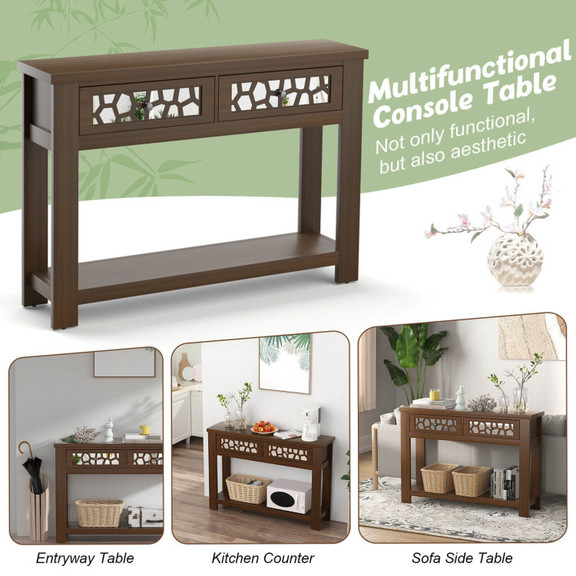 Costway 37954682 2 Tier Console Table with Drawers...