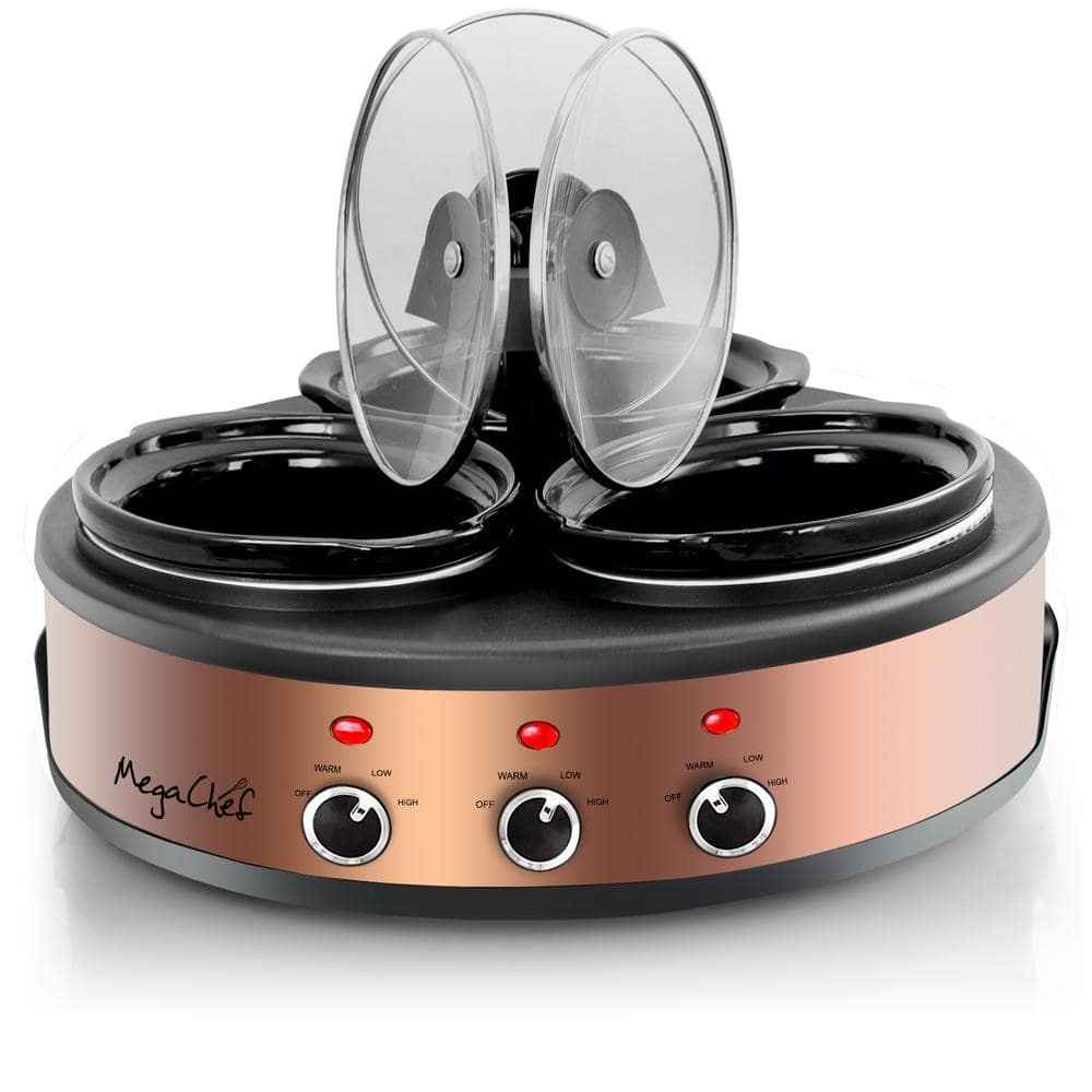 MegaChef Triple 4.5 Qt. Copper Slow Cooker with Glass Lids 985109462M