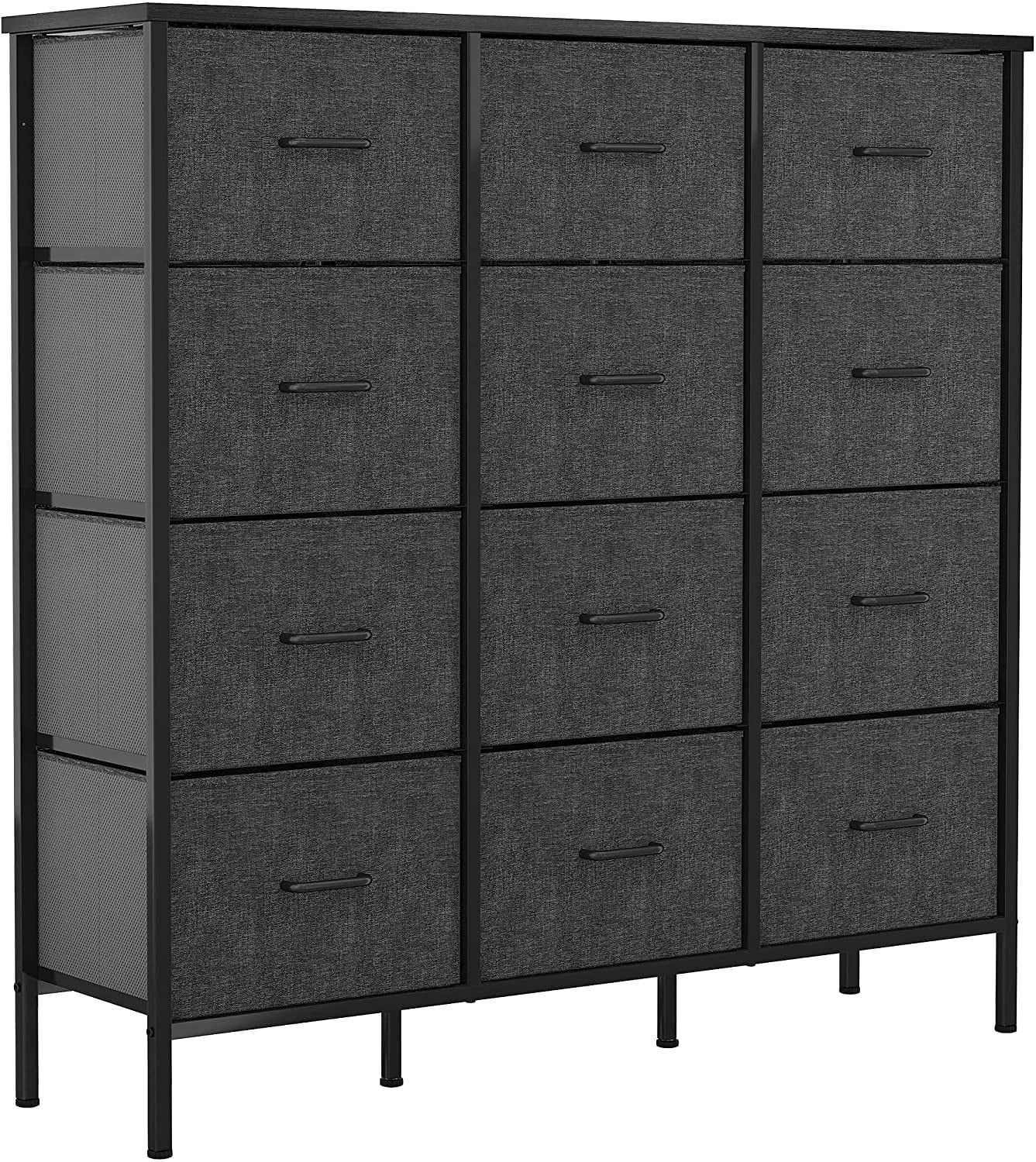 DWVO Fabric Dresser with 12 Drawers - Furniture Storage Tower Unit for Bedroom, Hallway, Closet, Office Organization, End Table Dresser - Steel Frame，Black Grey