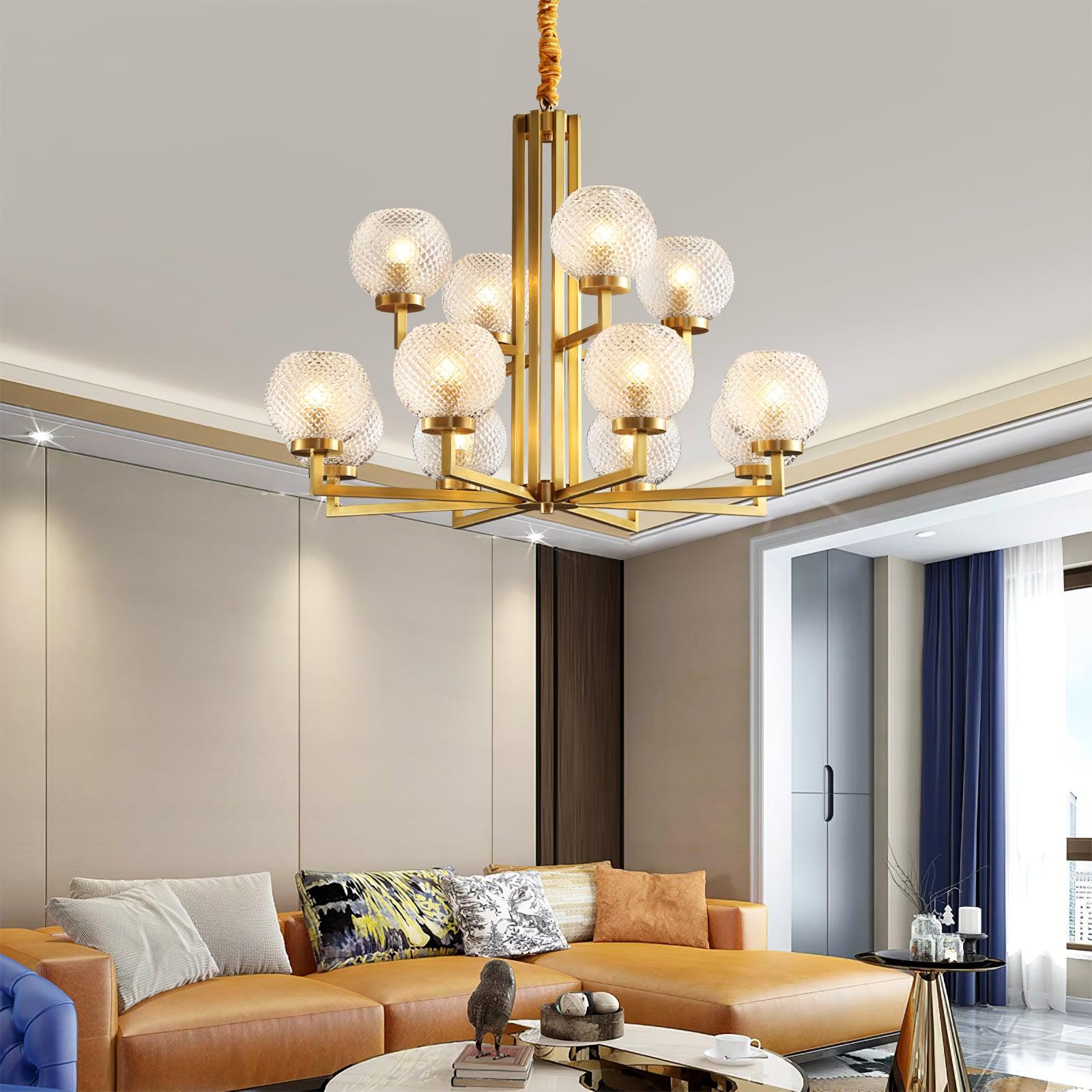 Ribbed Glass Brass Chandelier