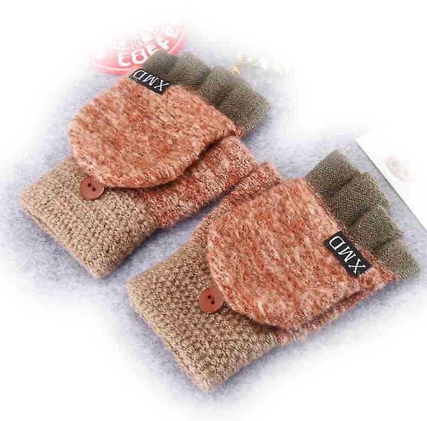 Winter Warm Thickening Wool Gloves Knitted Flip Fingerless Exposed Finger Thick Gloves Without Fingers Mittens Glove Women