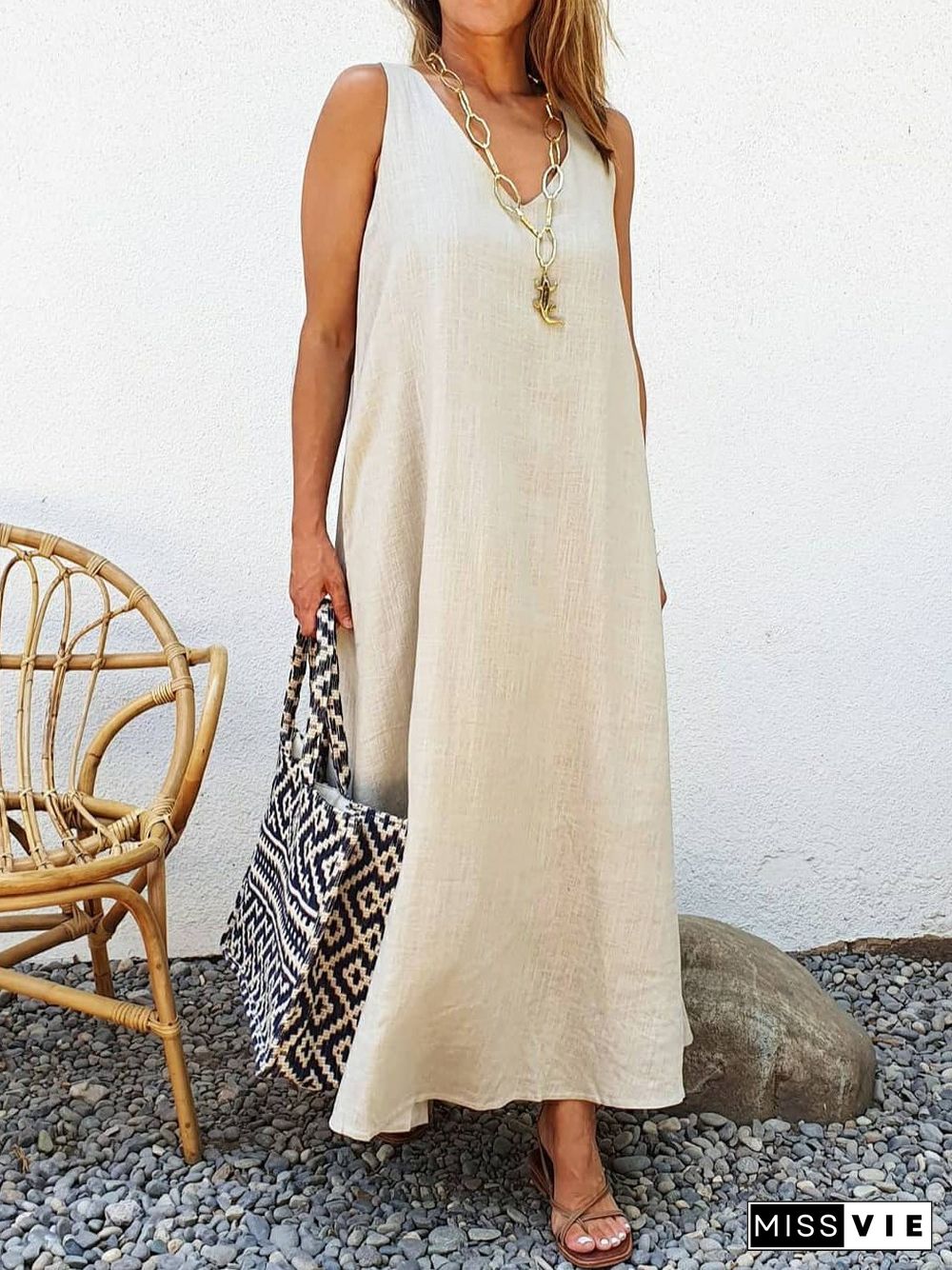 Linen Sleeveless A-Line Weaving Dress