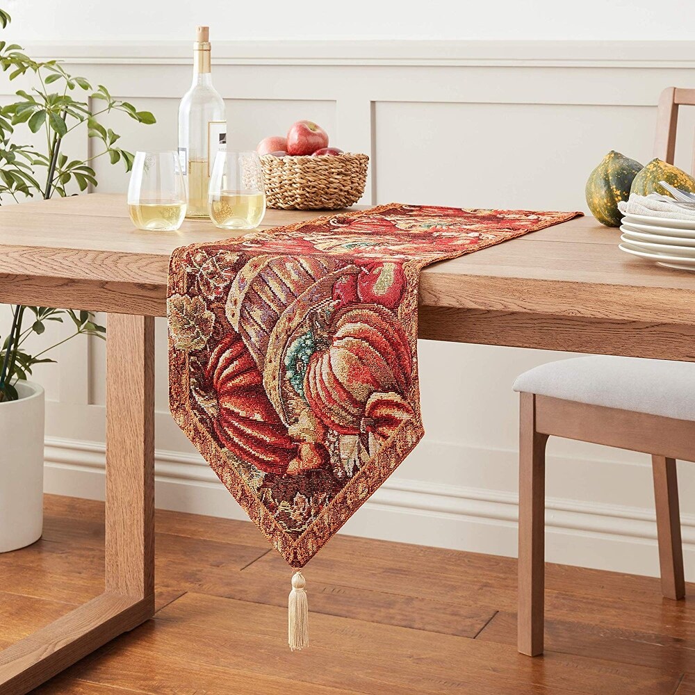 Violet Linen Fall Harvest Thanksgiving Autumn Leaves Table Runner