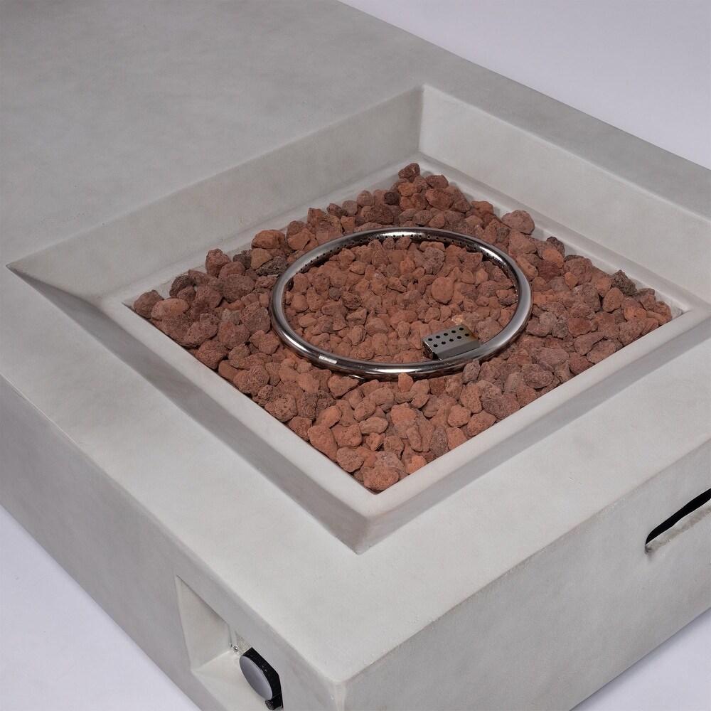 60 Inch Concrete Large Outdoor Fire Pit Table in Light Gray with Lava Rocks and   60\