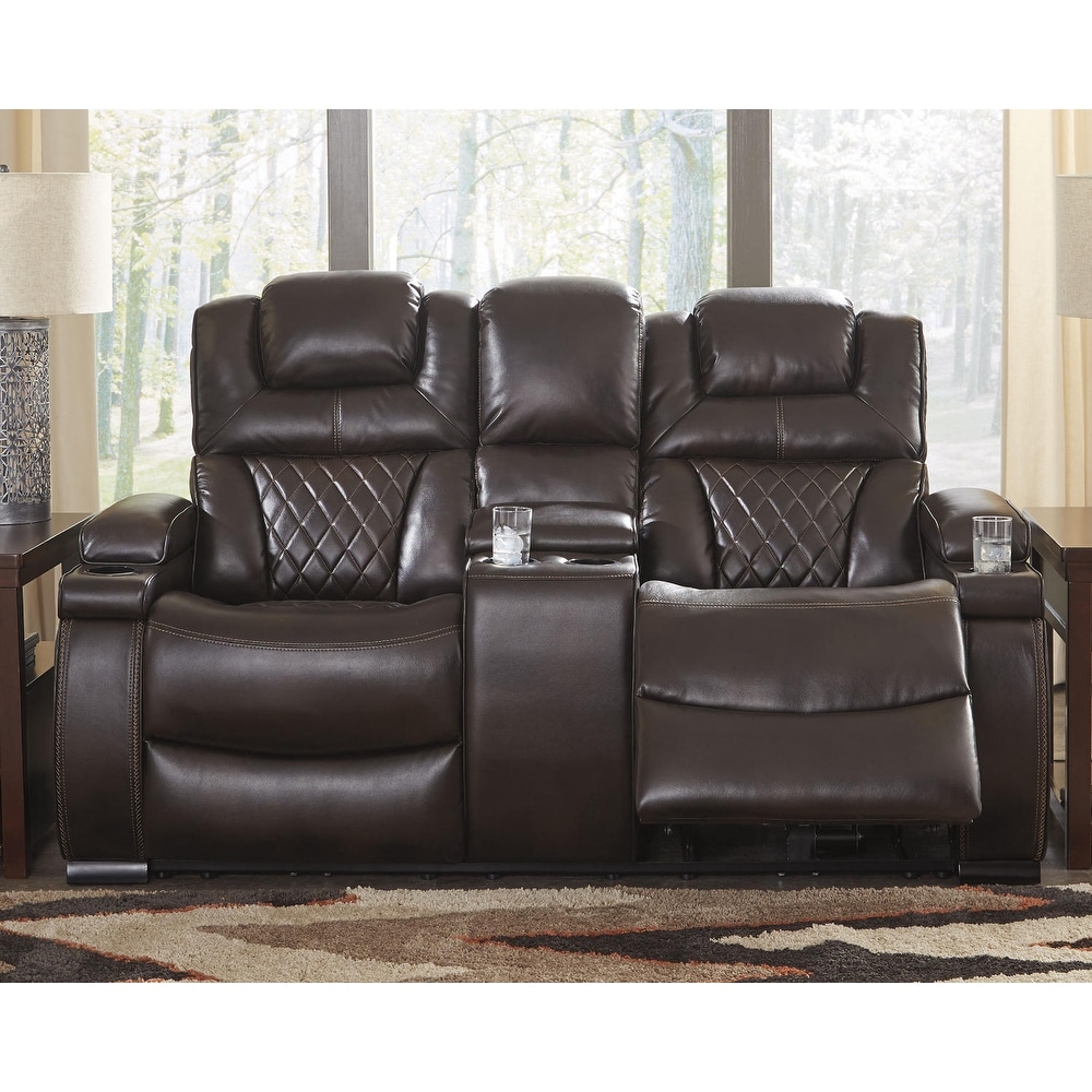 Warnerton Dark Brown Power Reclining Loveseat with Console