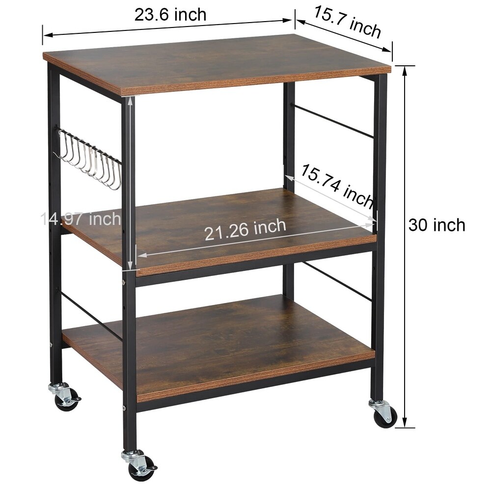 Nightstands  Industrial Microwave Oven Stand Kitchen Baker's Rack End Table 3 Tier Storage Shelf with 10 Hooks