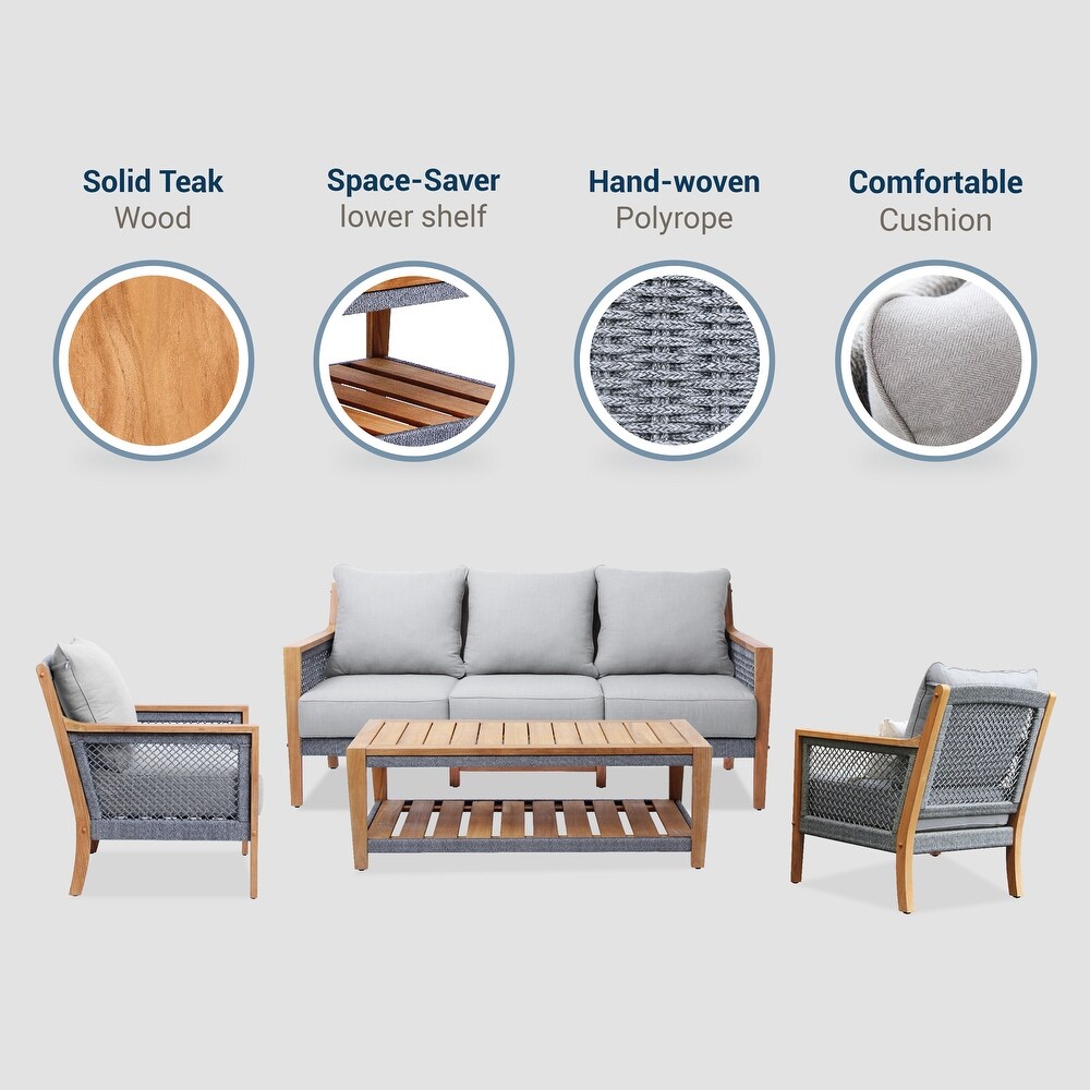 Cambridge Casual Nassau 4 Piece Teak Wood Outdoor Conversation Set