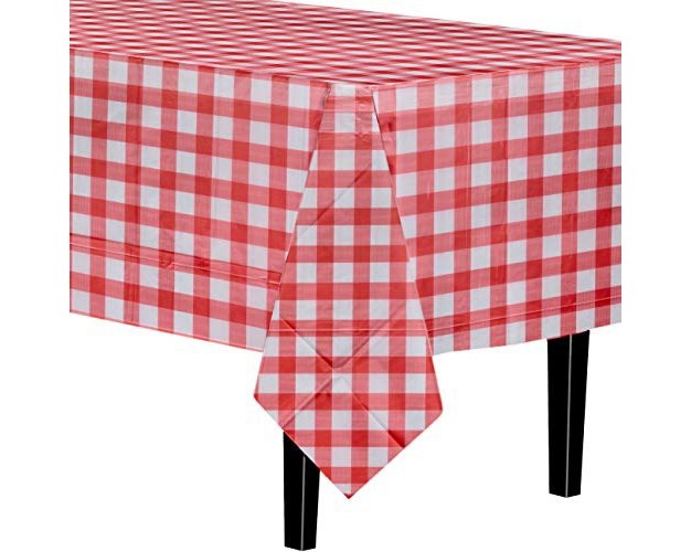 Crown Display 12 Pack Premium Plastic Red Gingham Tablecloth 54 Inch X 108 Inch