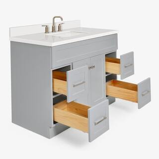 ARIEL Hamlet 43 in. Bath Vanity in Grey with Quartz Vanity Top in White with White Basin F043S-WQ-VO-GRY