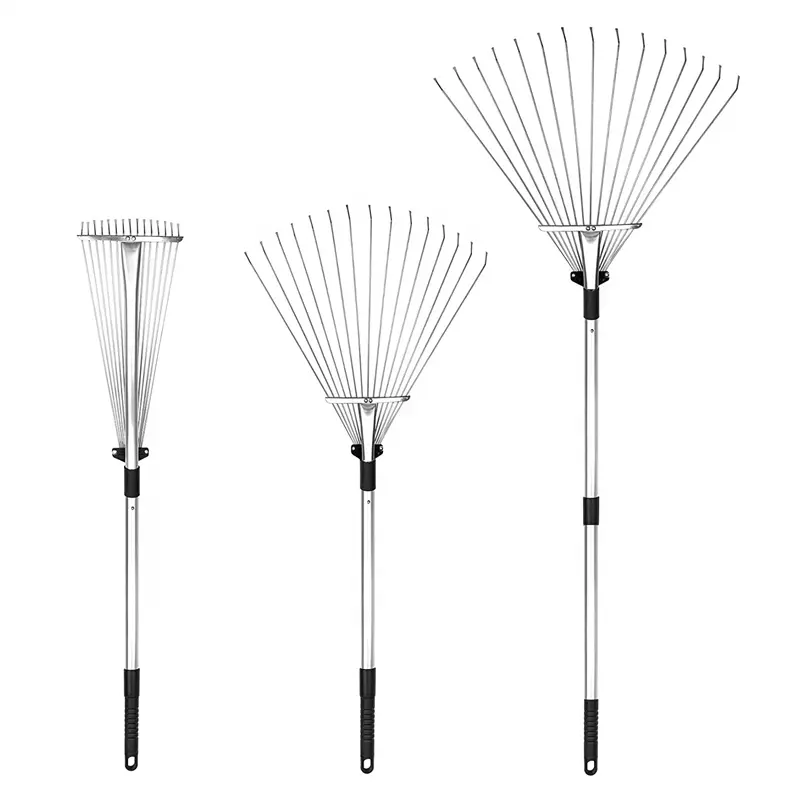 Adjustable Garden Leaf Rake Telescopic Metal Rake Expandable Folding Leaves Rake for Lawn Yard Flowers Beds and Roof