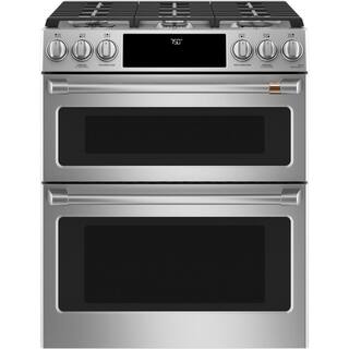 Cafe 30 in. 6.7 cu. ft. Smart Slide-In Double Oven Gas Range in Stainless Steel with Convection and Air Fry CGS750P2MS1