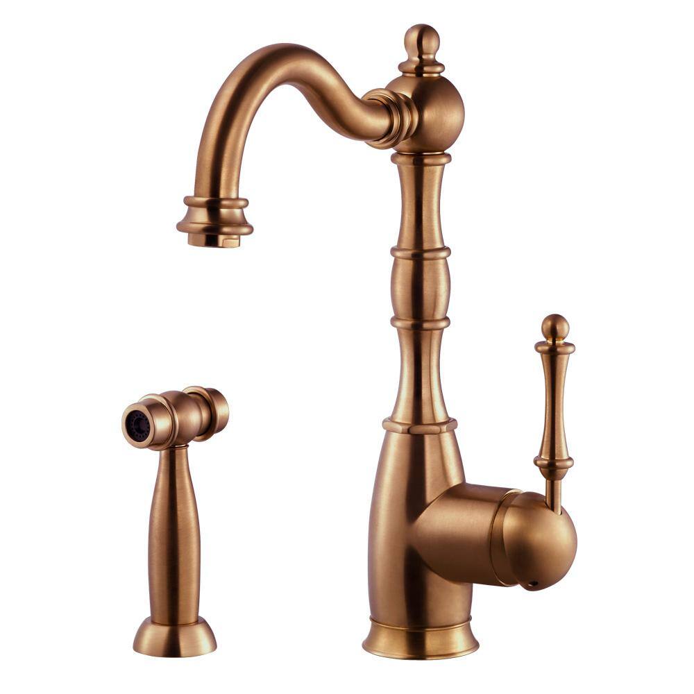 HOUZER Regal Traditional Single-Handle Standard Kitchen Faucet with Sidespray and CeraDox Technology in Antique Copper REGSS-181-AC