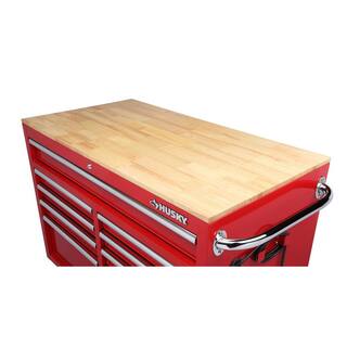 Husky 46 in. W x 24.5 in. D 9-Drawer Gloss Red Deep Tool Chest Mobile Workbench with Hardwood Top H46MWC9RV2-C