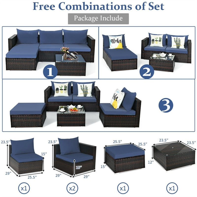 Canada Only - 5 Pcs Rattan Patio Sectional Furniture Set with Cushions & Coffee Table