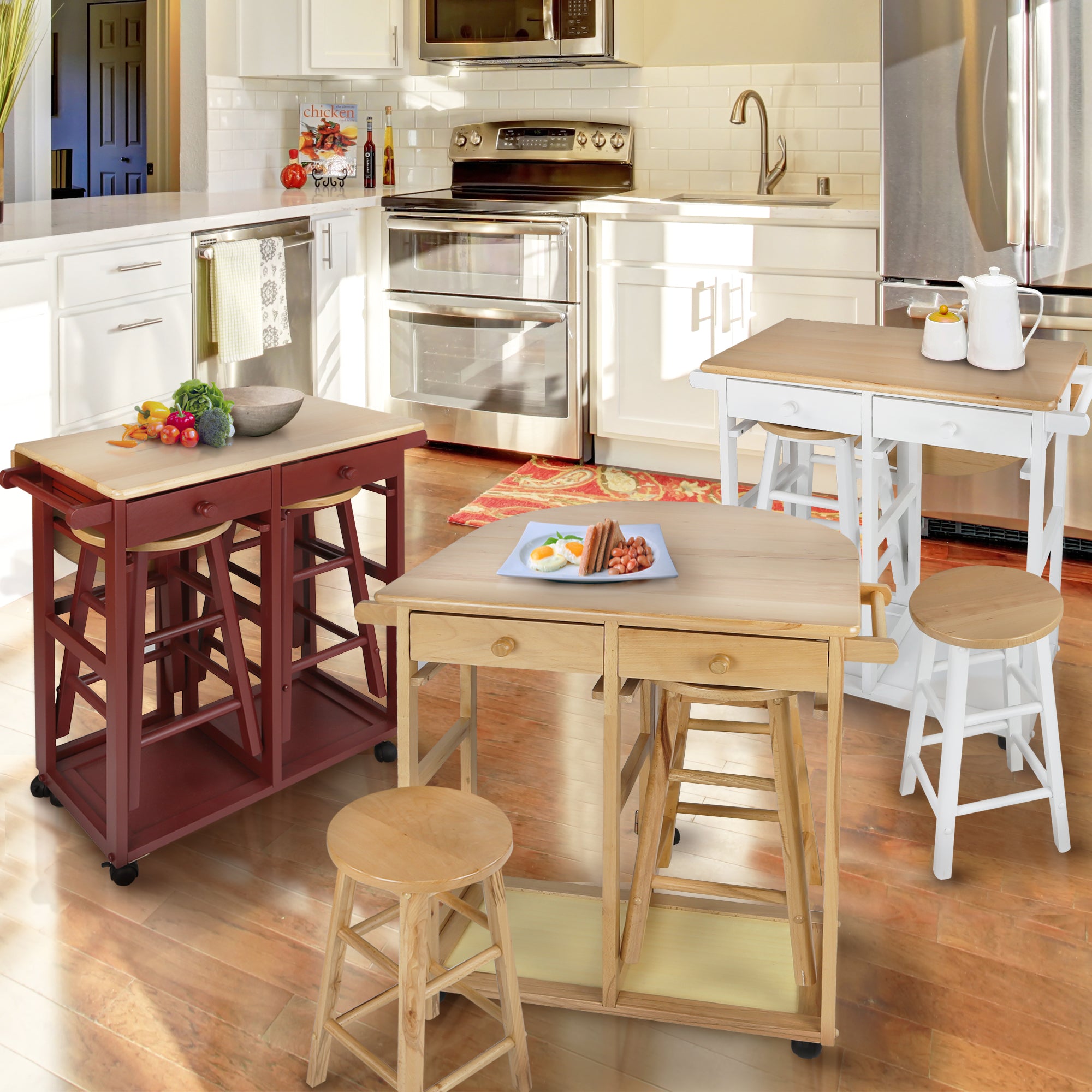 Casual Home Breakfast Cart with Drop-Leaf Table