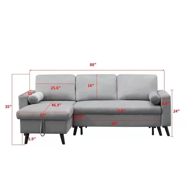 3-seater Reversible Pull out Sleeper Sectional Storage Sofa Bed with Storage Chaise