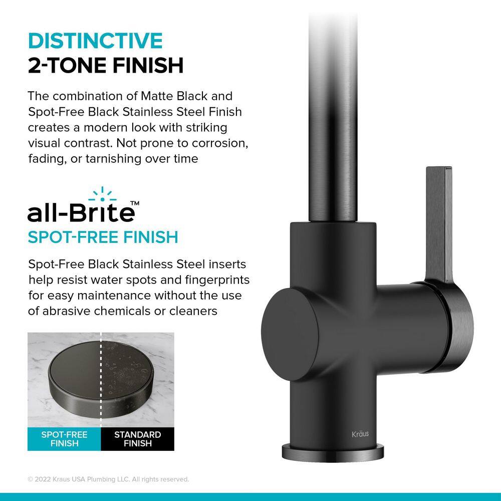 KRAUS Britt Commercial Style Pull-Down Single Handle Kitchen Faucet in Matte BlackSpot Free Black Stainless Steel KPF-1691MBSFSB