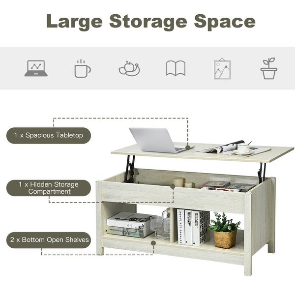 Lift Top Coffee Table with Hidden Storage Compartment and Lower Shelf for Study Room - 43'' x 19'' x 20'' (L x W x H)