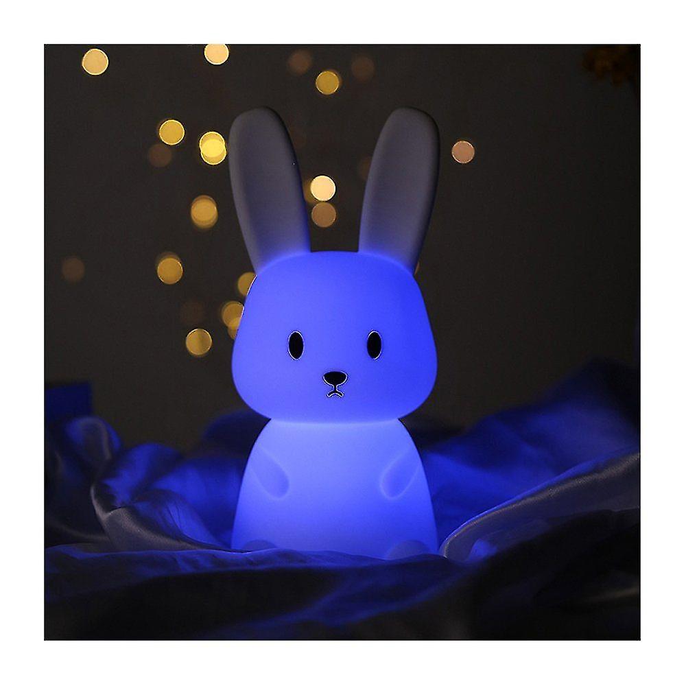 Bunny Silicone Night Light Children Usb Charging Bedside Lamp With 7 Light Changes and Tap Control and Timing Function 1200 Mah