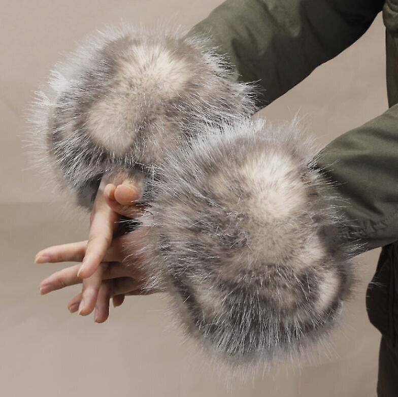 Winter Warmer- Soft Fluffy Faux， Fox Fur Arm Wrist， Sleeve Gloves