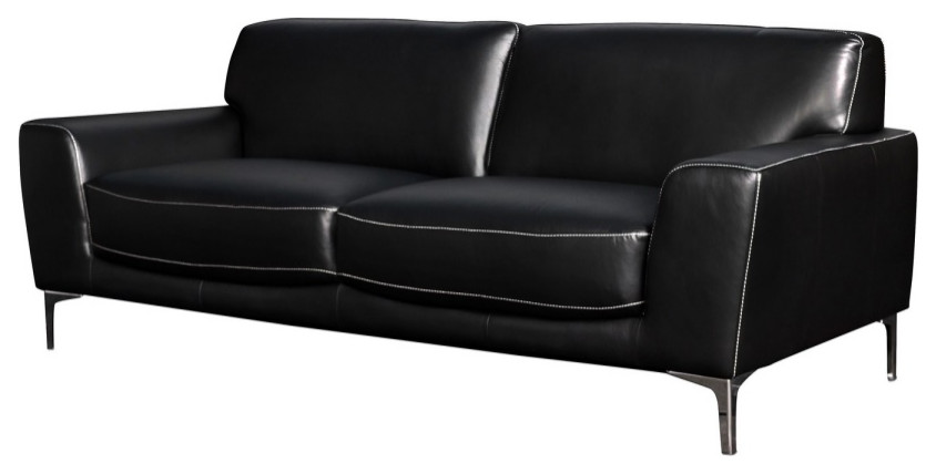 Leather Upholstered Sofa With Track Arms And Metal Legs  Black   Contemporary   Sofas   by VirVentures  Houzz