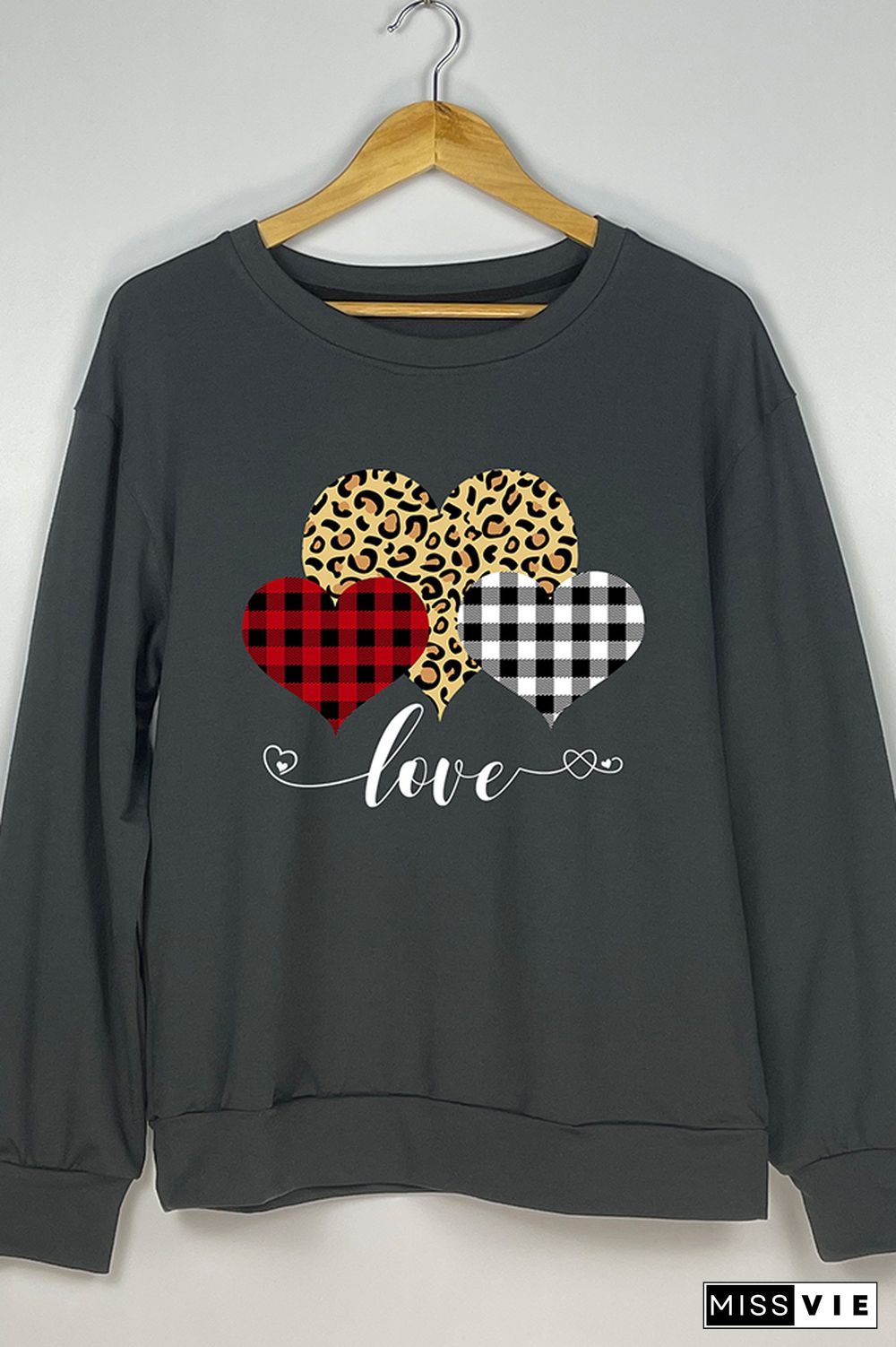 Leopard Print Heart Pullover Longsleeve Sweatshirt Wholesale