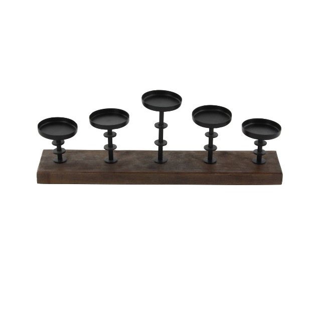 X 13 quot Farmhouse Mango Wood iron Five Light Votive Candle Holder Brown Olivia amp May