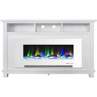 Hanover Winchester 57.8 in. Freestanding Electric Fireplace TV Stand in White with Driftwood Log Display FS5735-2BWW