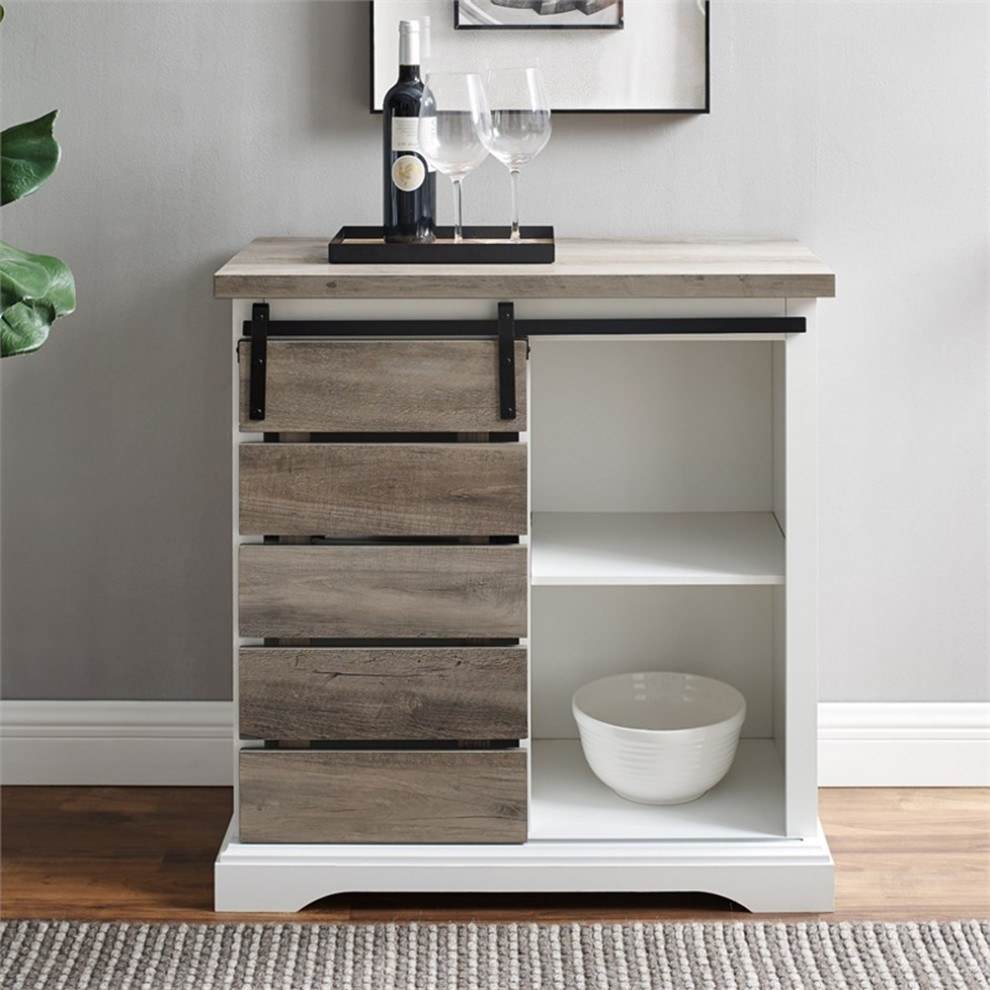 Bowery Hill 32 quotRustic Farmhouse TV Stand in Solid White and Grey Wash   Farmhouse   Entertainment Centers And Tv Stands   by Homesquare  Houzz